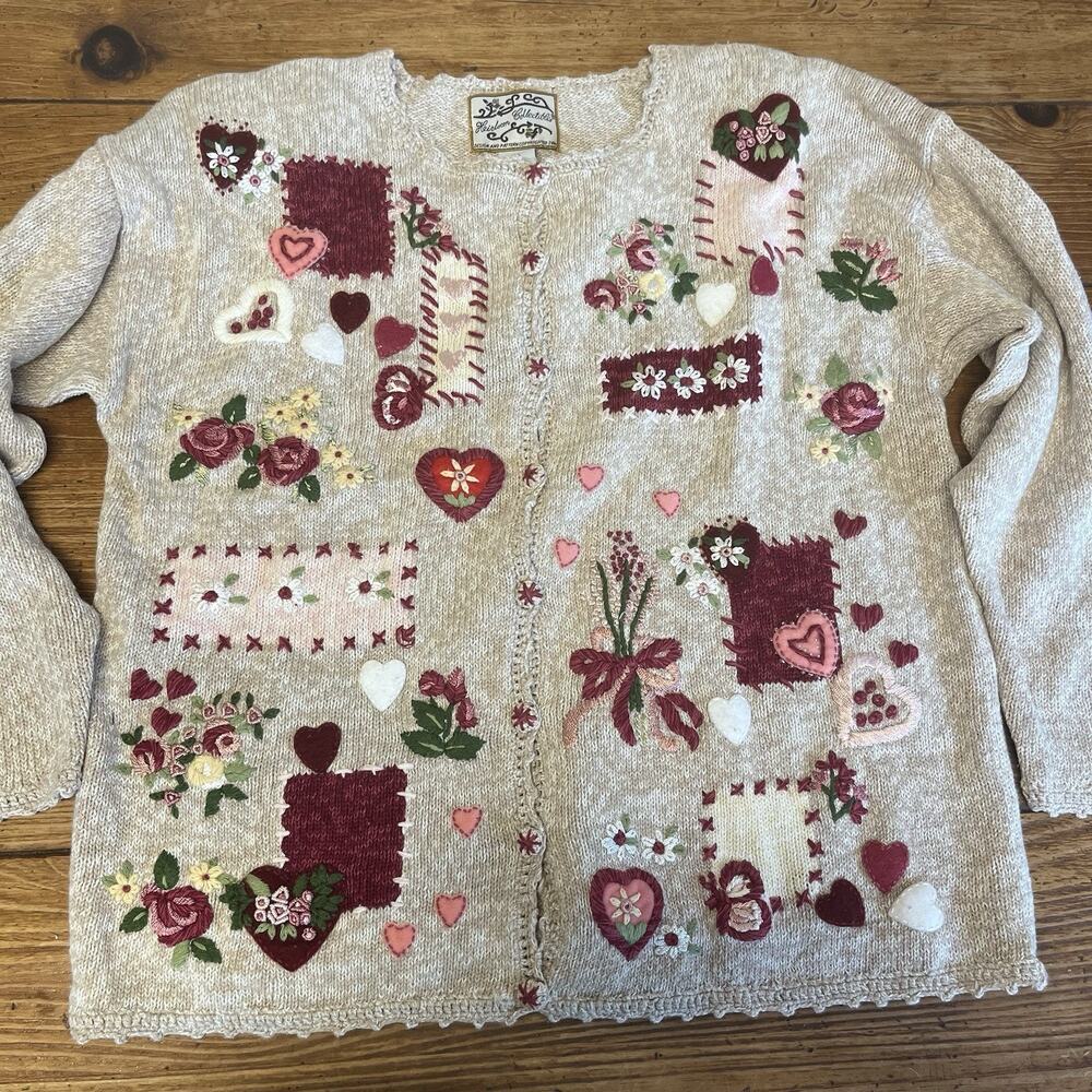 Vintage Heirloom Collectibles Cardigan Sweater NWT Patchwork Hearts M